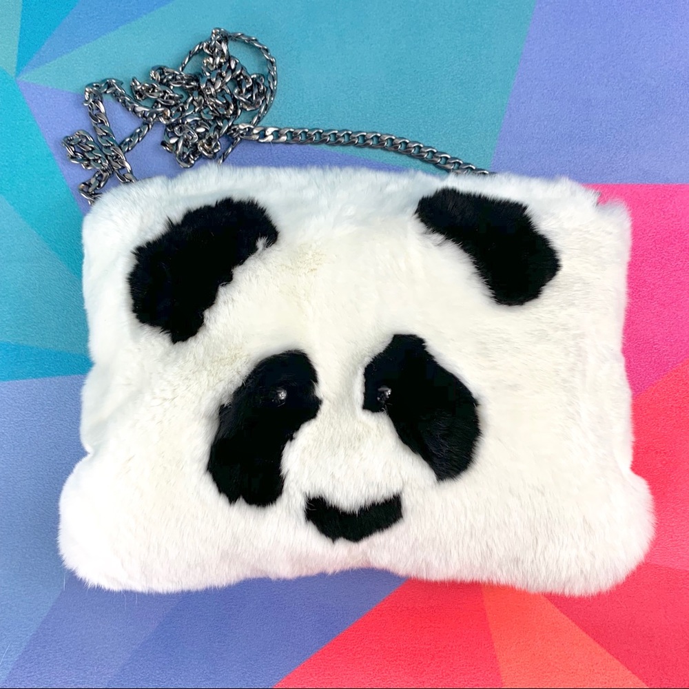 Panda bear face fur convertible crossbody purse